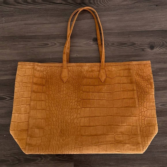 Reformation Sofia Tote Croc-Embossed Suede Brown Tote Bag- Size OS - Picture 4 of 6